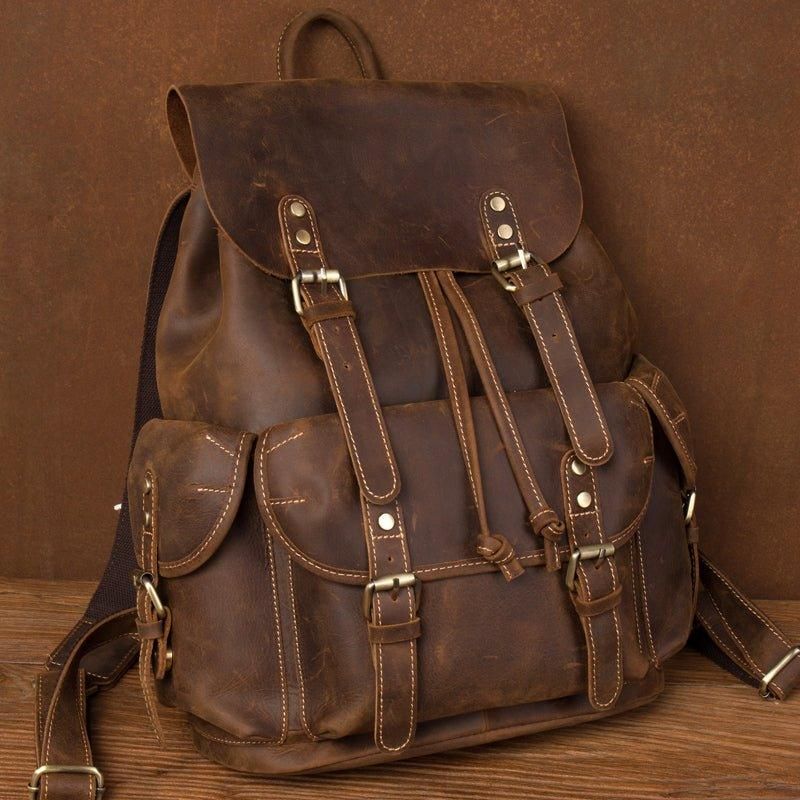 Mochila Grande Masculina Couro Vintage Para Portátil