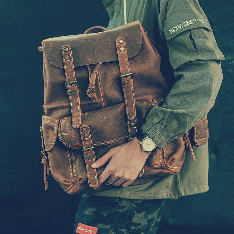 Mochila Grande Masculina Couro Vintage Para Portátil