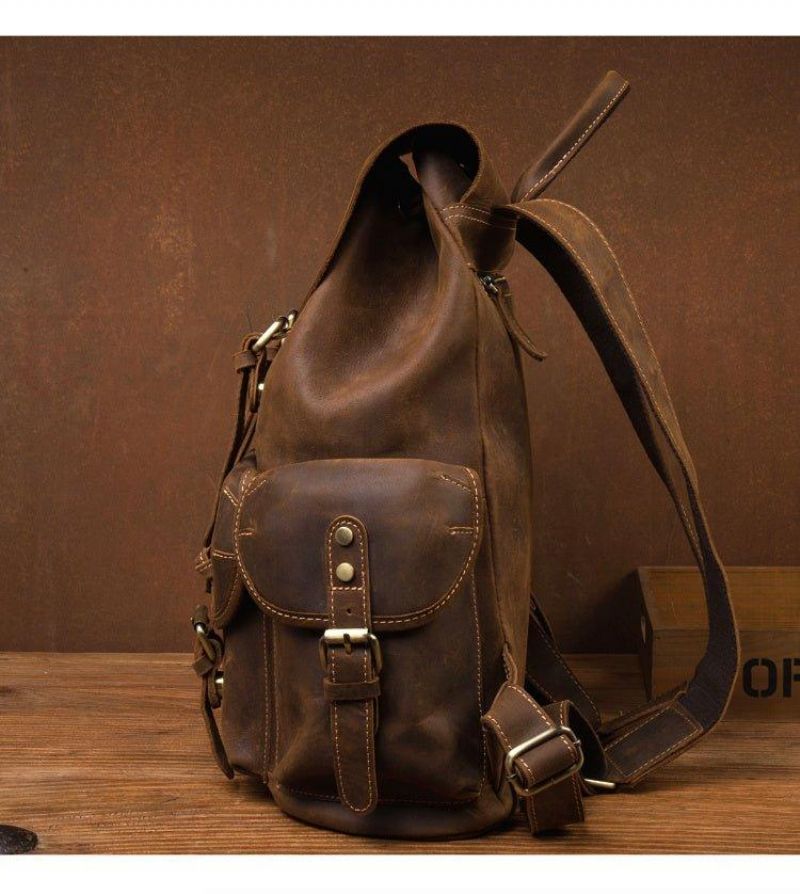 Mochila Grande Masculina Couro Vintage Para Portátil