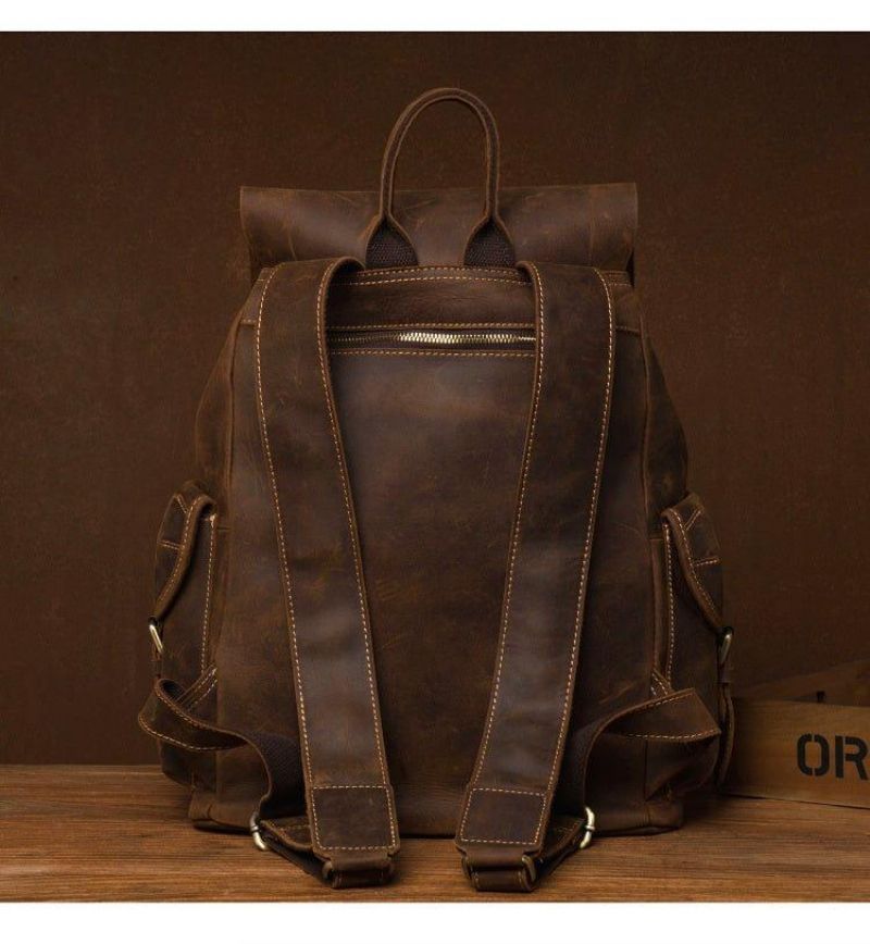 Mochila Grande Masculina Couro Vintage Para Portátil