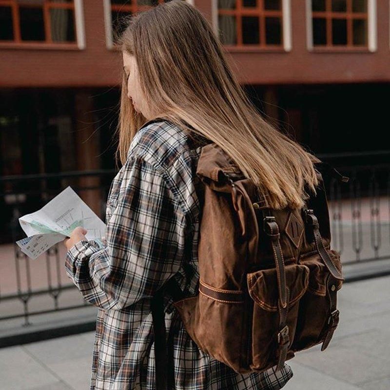 Mochila Grande Vintage Em Lona Para Viagem