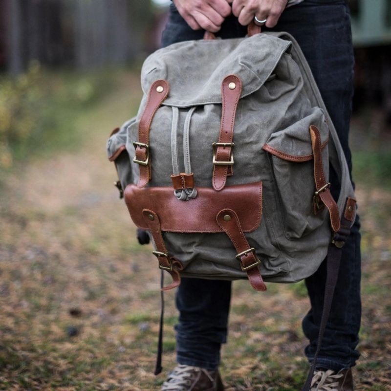 Mochila Grande Vintage Lona Encerada Para Homem