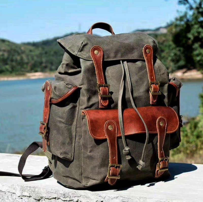 Mochila Grande Vintage Lona Encerada Para Homem