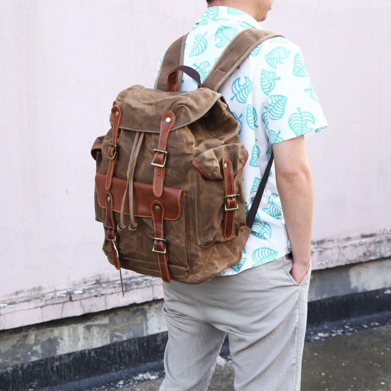 Mochila Grande Vintage Lona Encerada Para Homem