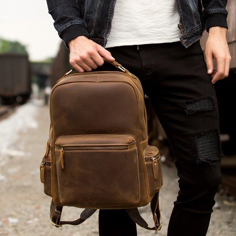 Mochila Homem Couro Genuíno Vintage