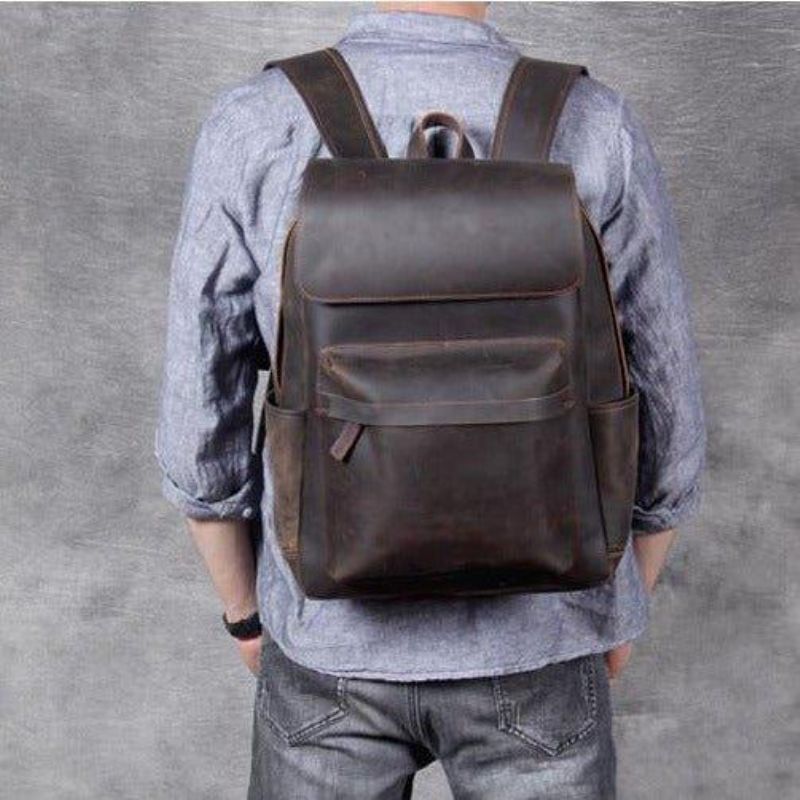 Mochila Homem Em Pele Vintage Para Trabalho