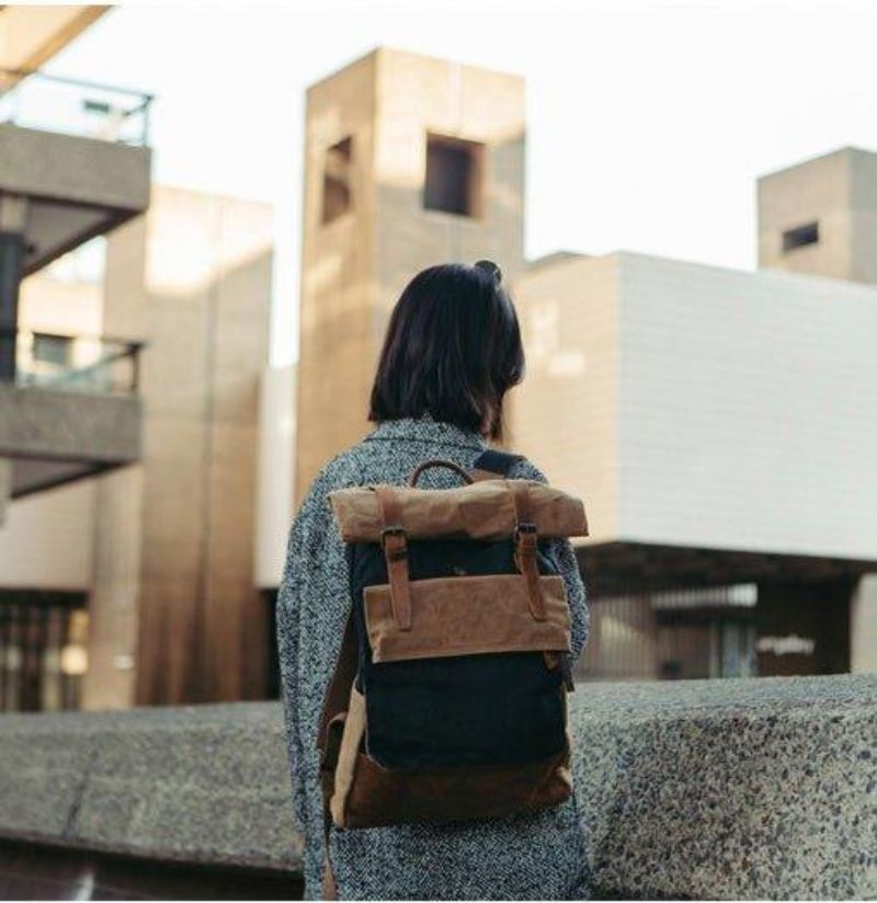 Mochila Lona Encerada Vintage Em Rolo Para Viagem