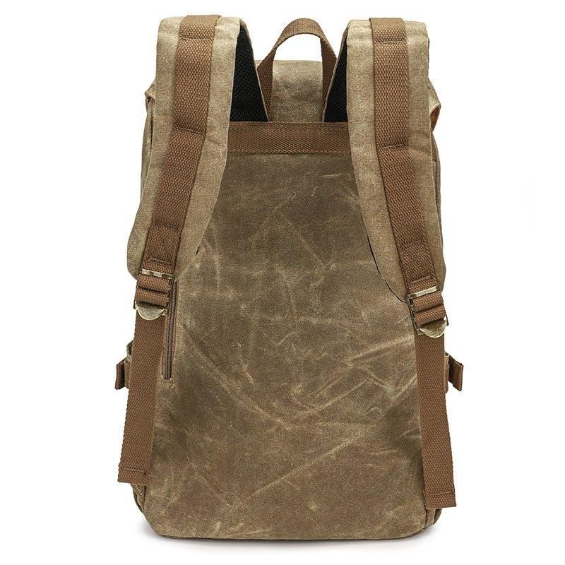 Mochila Lona Encerada Vintage Para Homem Com Capa Portátil