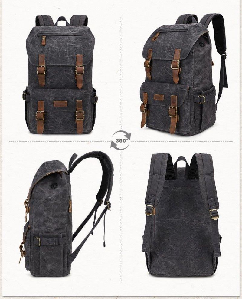 Mochila Lona Encerada Vintage Para Homem Com Capa Portátil