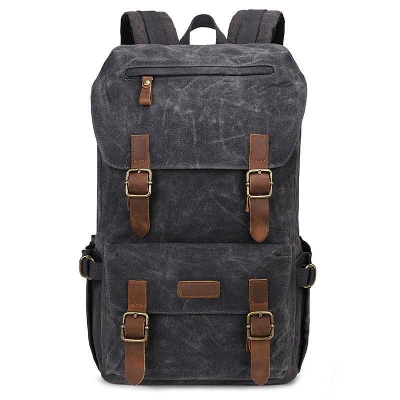 Mochila Lona Encerada Vintage Para Homem Com Capa Portátil