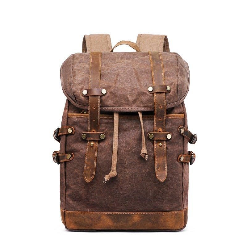 Mochila Lona Encerada Vintage Para Homem Em Couro