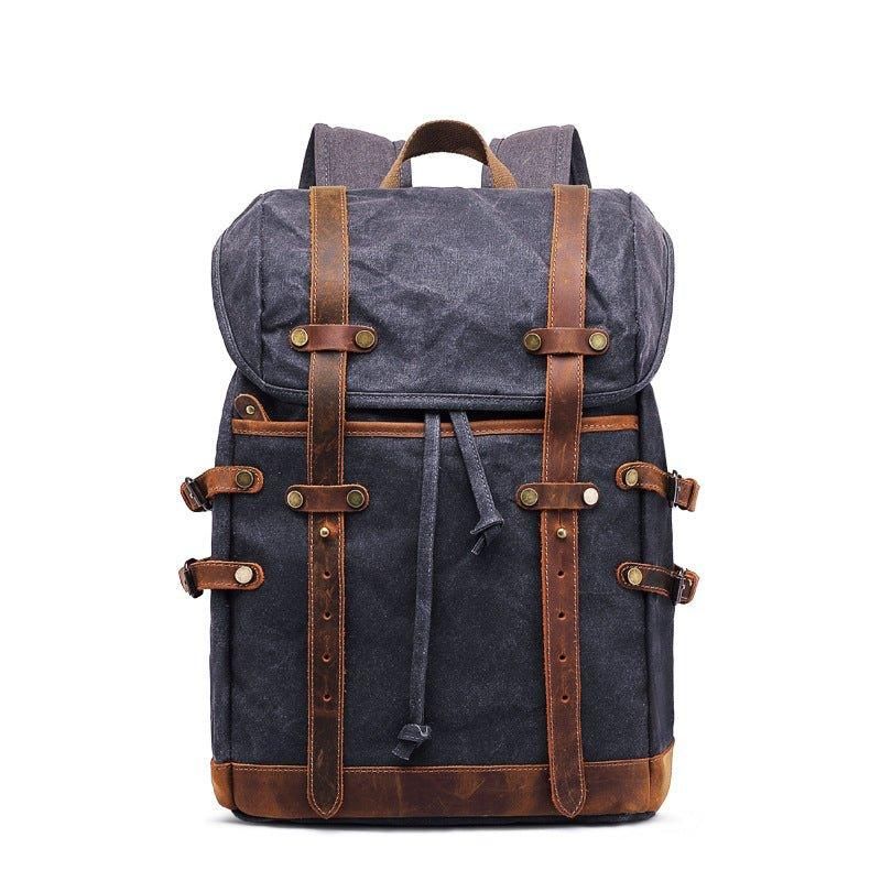 Mochila Lona Encerada Vintage Para Homem Em Couro