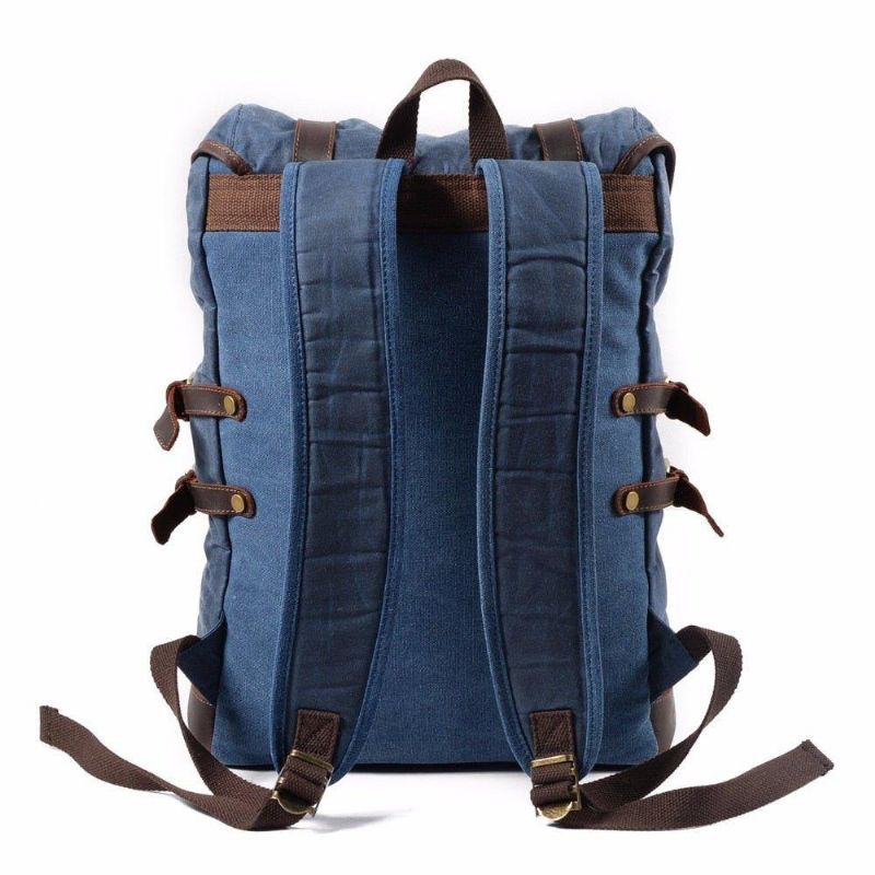 Mochila Lona Encerada Vintage Para Homem Em Couro