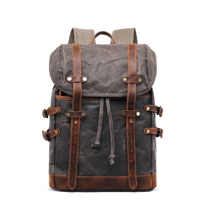 Mochila Lona Encerada Vintage Para Homem Em Couro