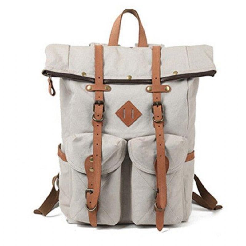 Mochila Lona Masculina Vintage Couro Para Homens