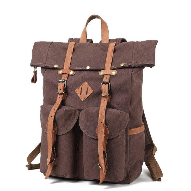 Mochila Lona Masculina Vintage Couro Para Homens