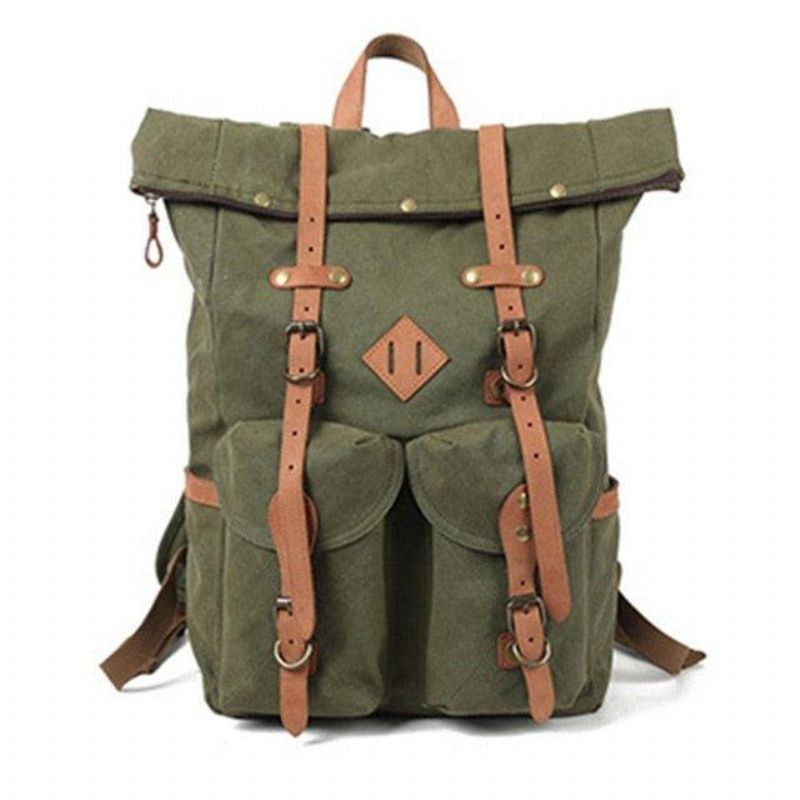 Mochila Lona Masculina Vintage Couro Para Homens