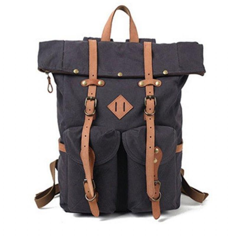 Mochila Lona Masculina Vintage Couro Para Homens