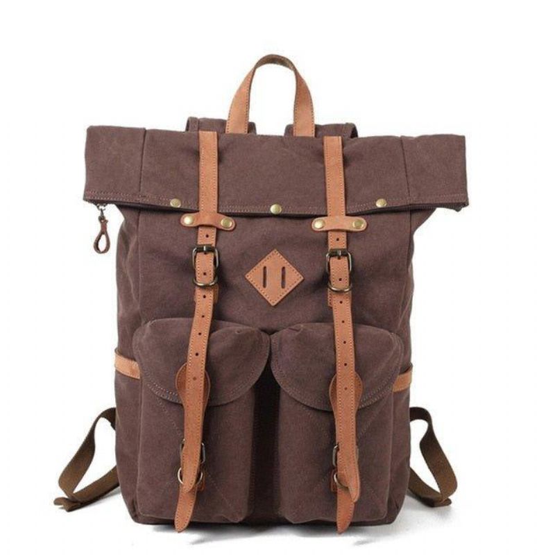 Mochila Lona Masculina Vintage Couro Para Homens