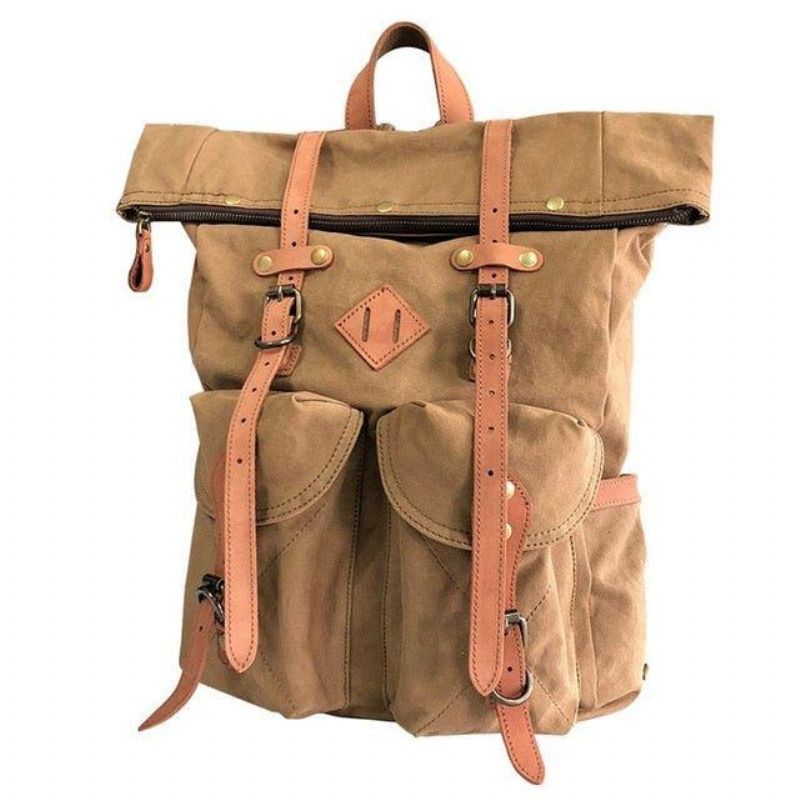 Mochila Lona Masculina Vintage Couro Para Homens