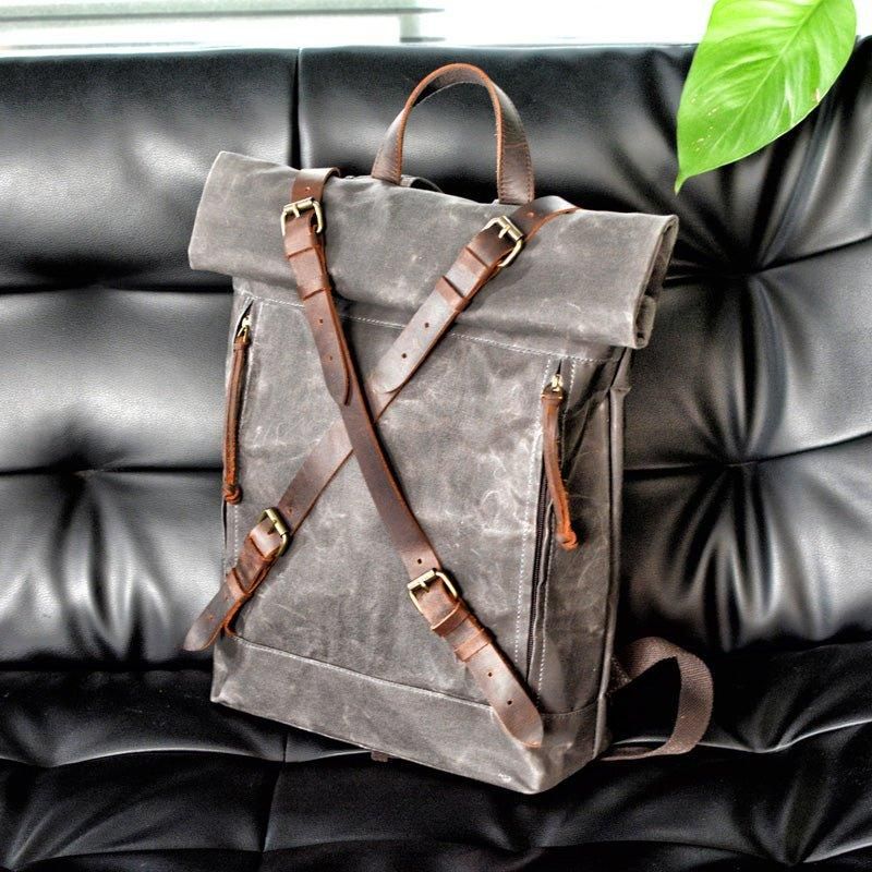 Mochila Lona Para Homem Com Top Roll Vintage