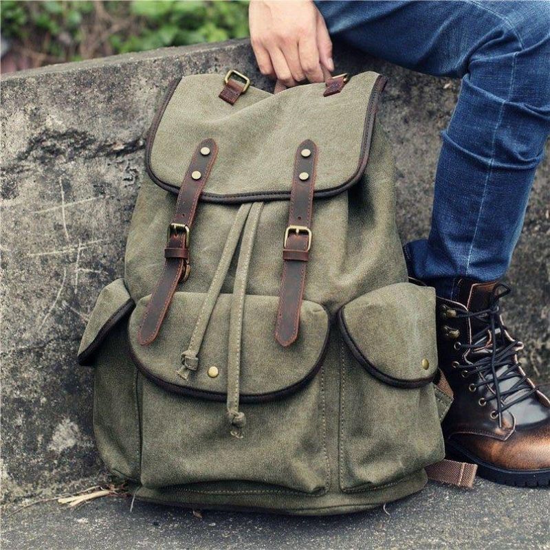 Mochila Masculina Casual Lona Vintage Para Campismo