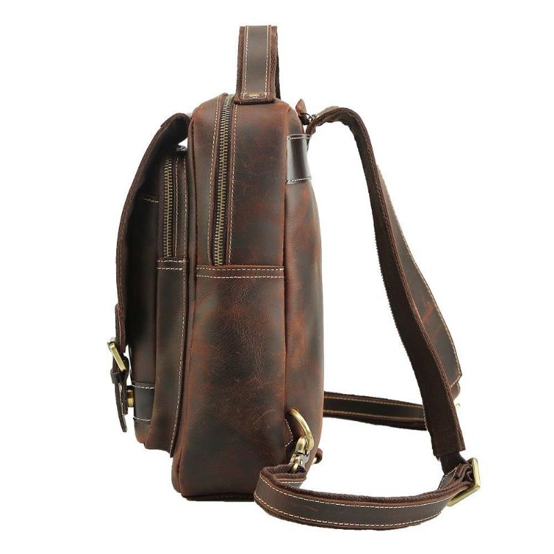 Mochila Masculina Pequena Convertível Couro Vintage