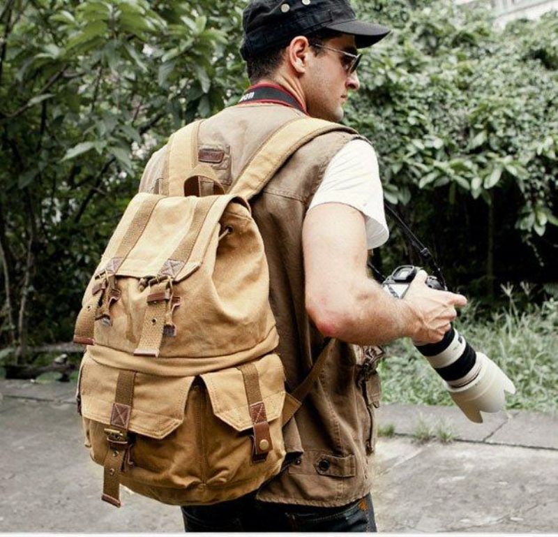 Mochila Para Câmara Dslr Lona Estilo Militar