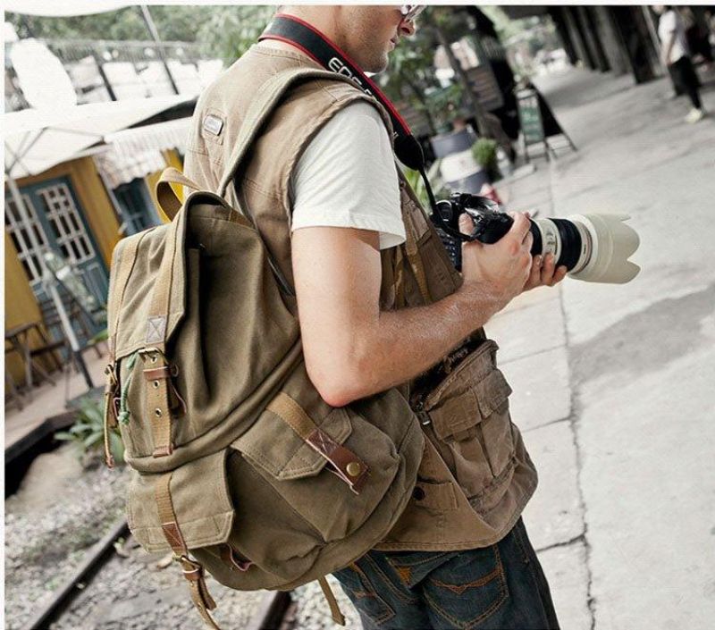 Mochila Para Câmara Dslr Lona Estilo Militar