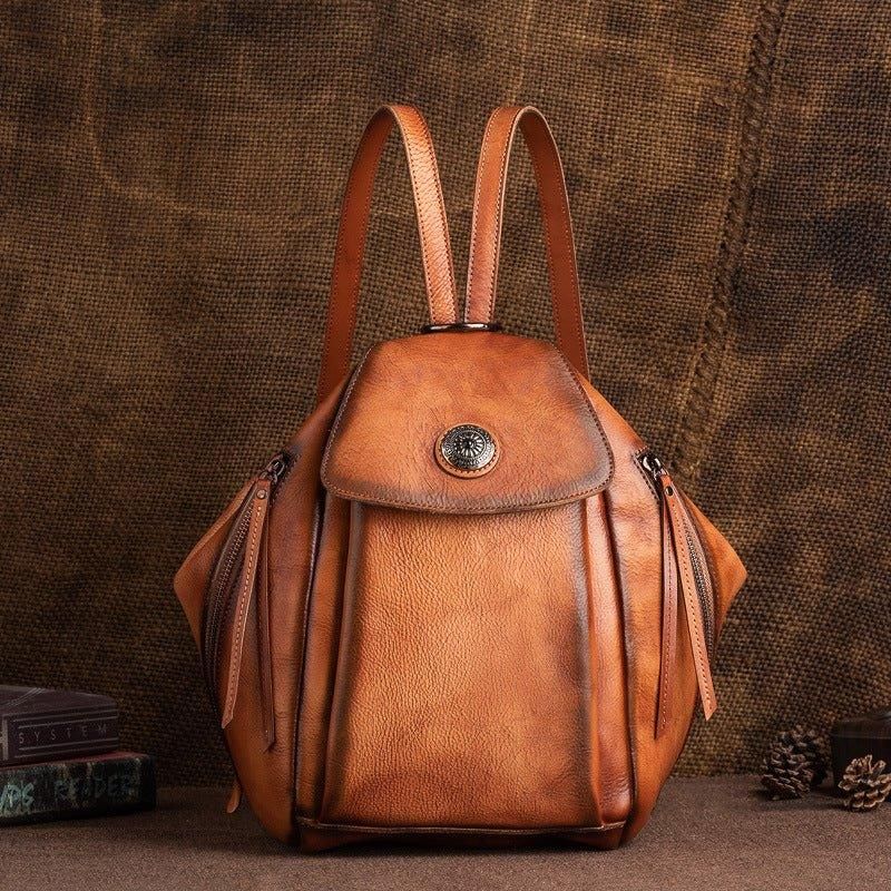 Mochila Pequena Em Pele Vintage