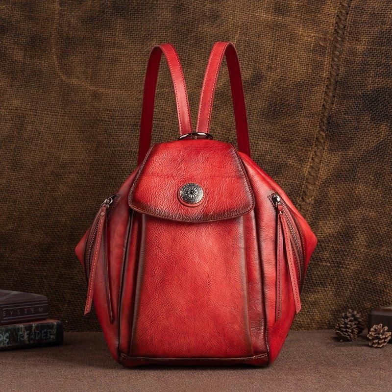 Mochila Pequena Em Pele Vintage