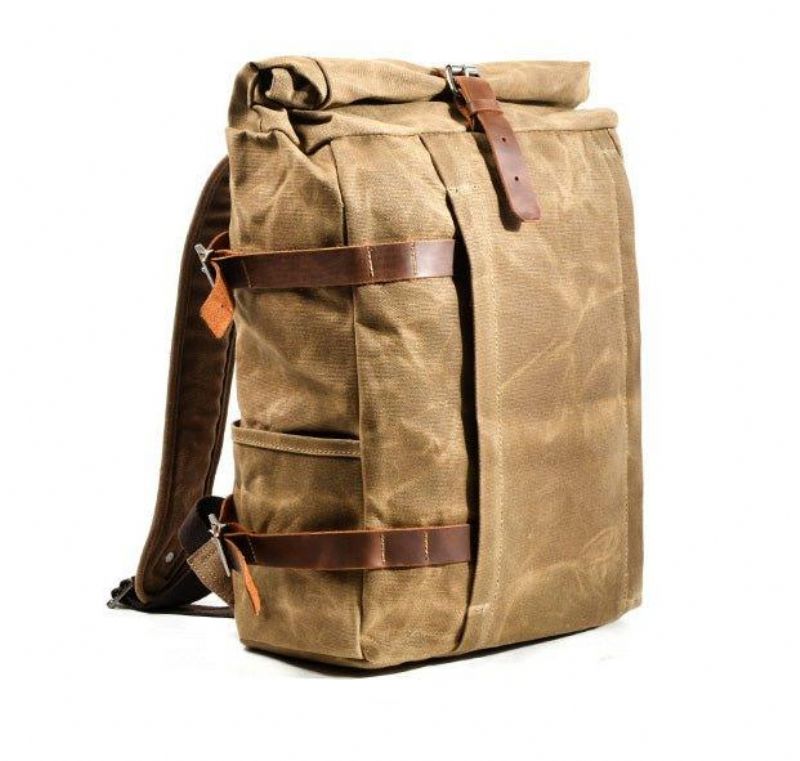 Mochila Roll Top Lona Encerada Vintage Para Homem