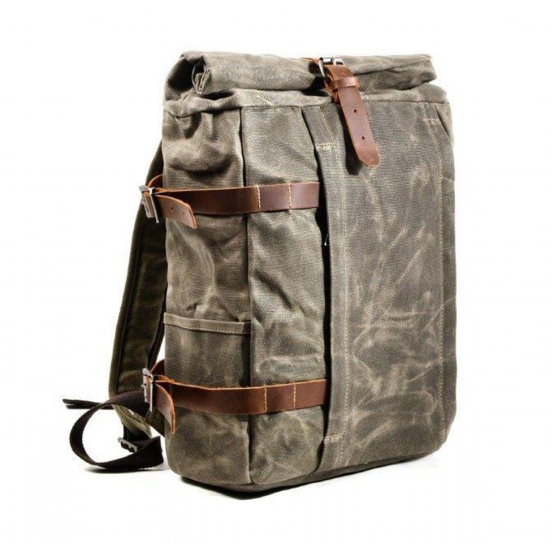 Mochila Roll Top Lona Encerada Vintage Para Homem