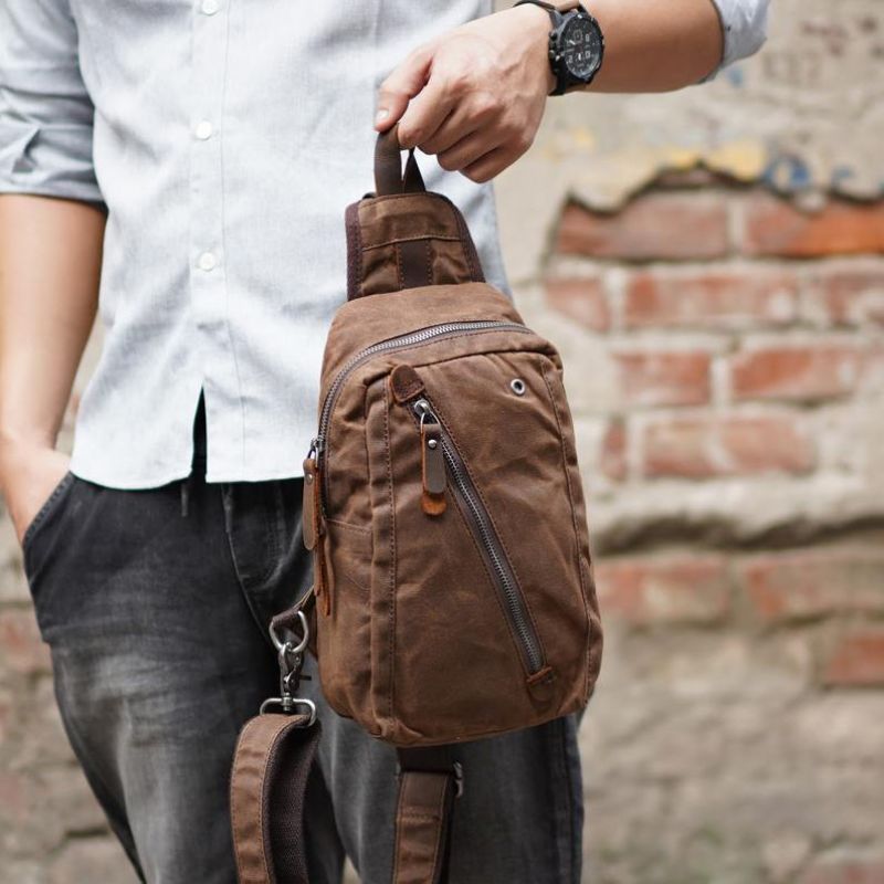 Mochila Tipo Estilingue Para Homem Lona Encerada Bolsa Tiracolo