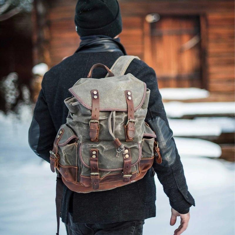 Mochila Vintage Lona Encerada À Prova Água Para Homem