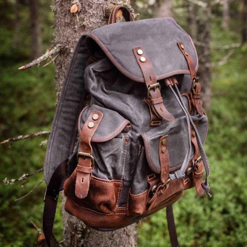 Mochila Vintage Lona Encerada À Prova Água Para Homem