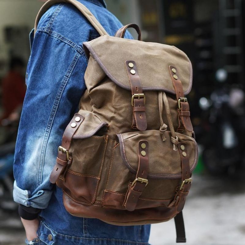 Mochila Vintage Lona Encerada À Prova Água Para Homem