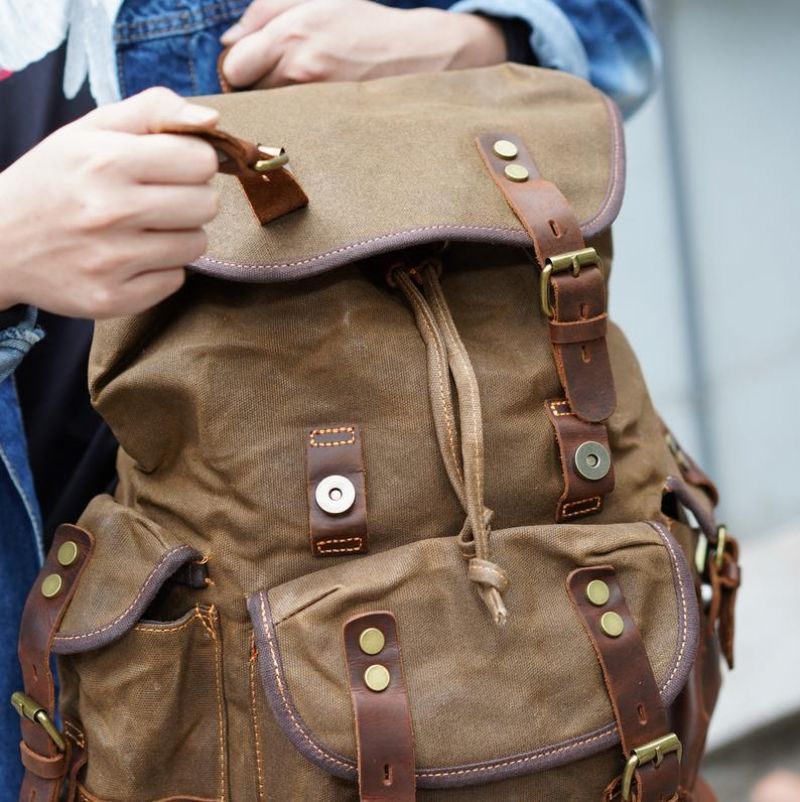 Mochila Vintage Lona Encerada À Prova Água Para Homem