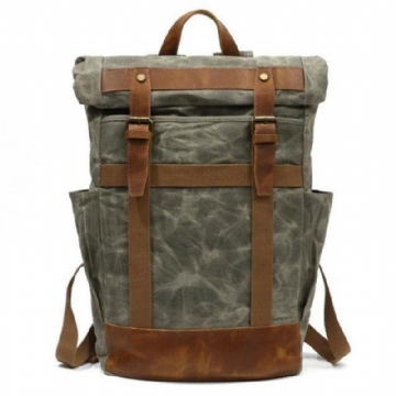 Mochila Vintage Para Homem Em Lona Encerada Com Bolsos Laterais