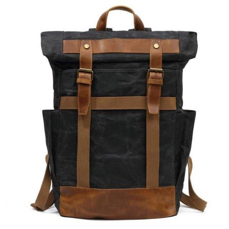 Mochila Vintage Para Homem Em Lona Encerada Com Bolsos Laterais