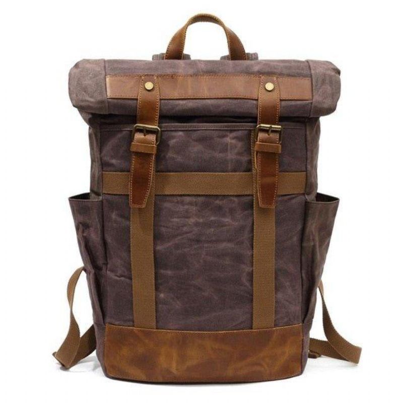 Mochila Vintage Para Homem Em Lona Encerada Com Bolsos Laterais