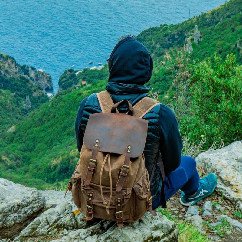 Mochila Vintage Para Homem Lona Encerada E Couro