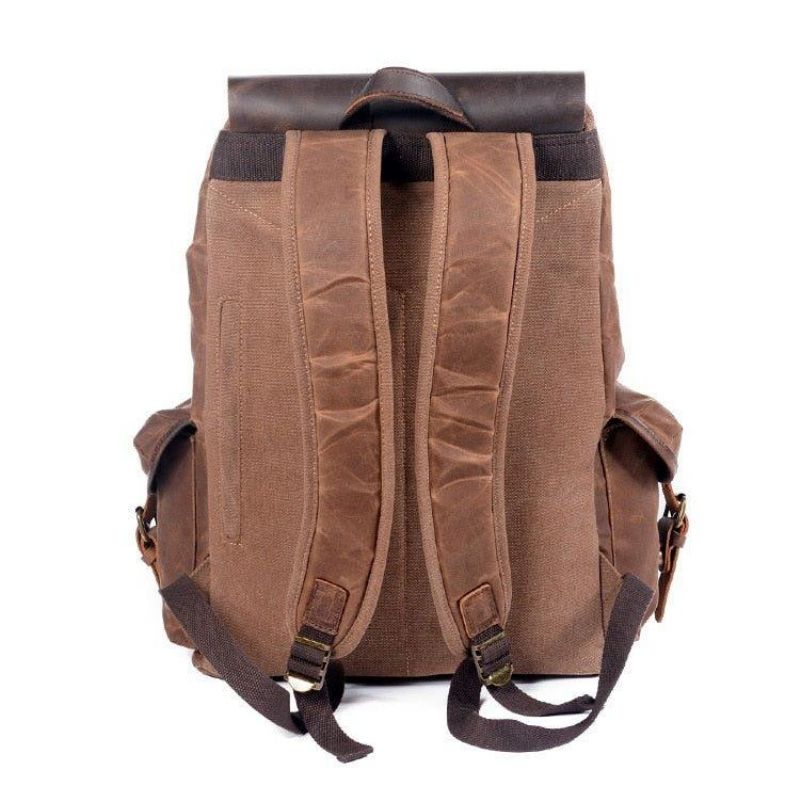 Mochila Vintage Para Homem Lona Encerada E Couro