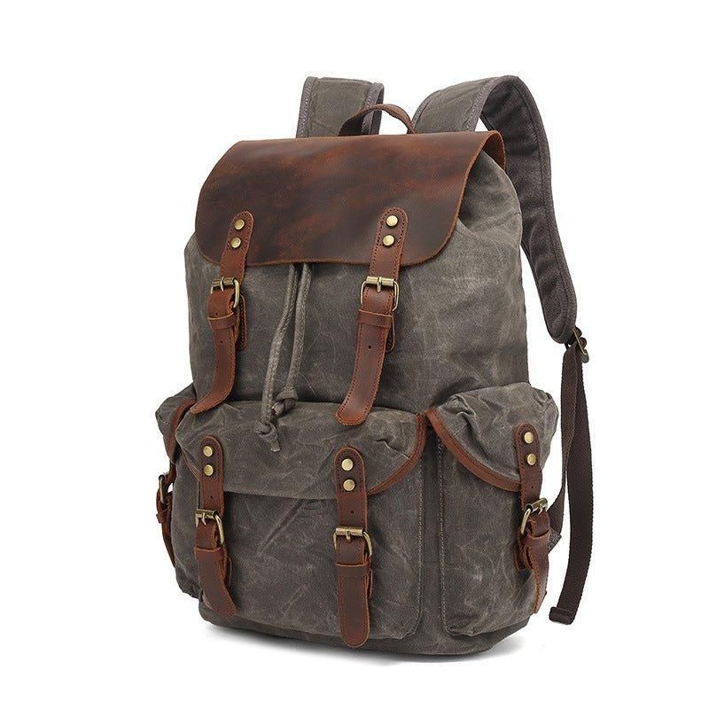 Mochila Vintage Para Homem Lona Encerada E Couro