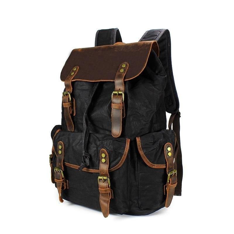 Mochila Vintage Para Homem Lona Encerada E Couro