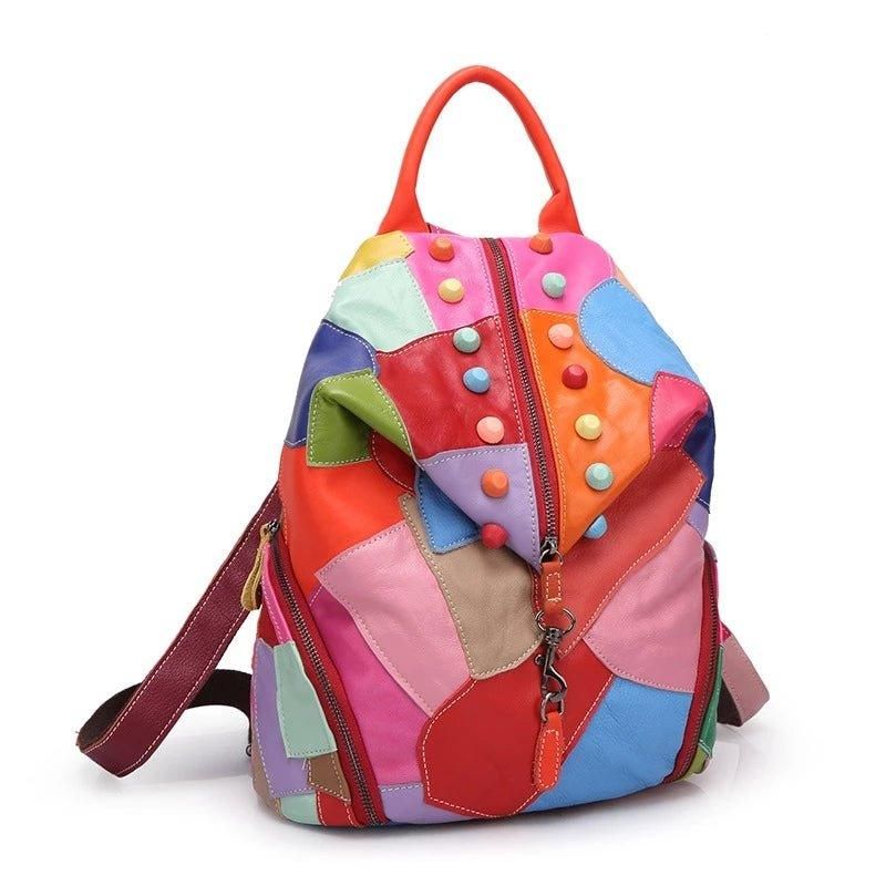 Mochilas Coloridas Em Pele Macia Para Mulher