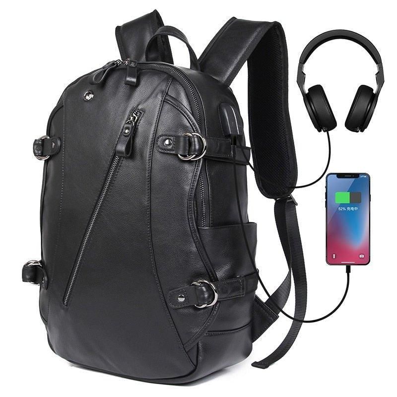 Mochilas Couro Para Homem Escola Com Porta Usb 15.6 Polegadas