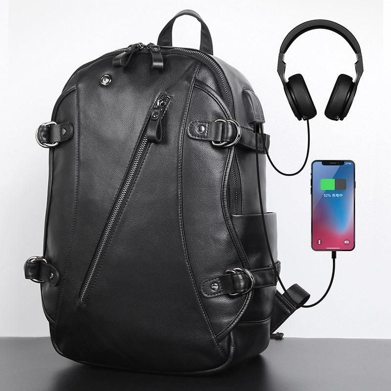 Mochilas Couro Para Homem Escola Com Porta Usb 15.6 Polegadas