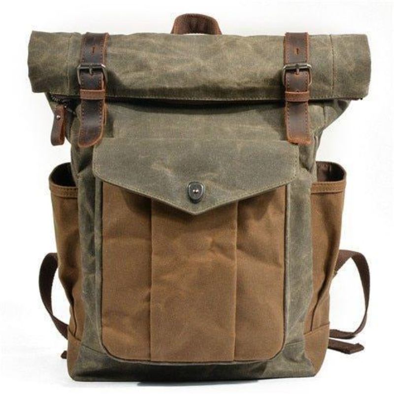 Vintage Roll Top Canvas Mochila Viagem Homens Mulheres