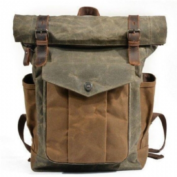 Vintage Roll Top Canvas Mochila Viagem Homens Mulheres